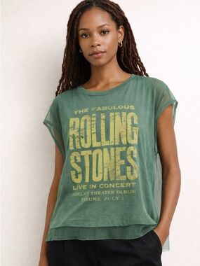 ✨ Anthropologie Pilcro Rolling Stones Graphic Tulle Tee M ✨